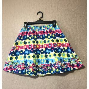 L.L.Bean Girls Junior Floral Mini Skirt Cotton A Line Ruffle Lined Rainbow 14
